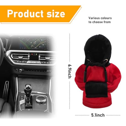 Car Gear Shift Cover, Fashionable Hoodie Vehicle Shift Knob, Novelty Mini Automotive Gearshift Decorative Sweater Shirt, Universal Car Accessories for Winter Warm Knob Cover (Red & Black)