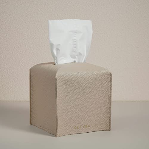 OLETHA Square Tissue Box Cover - Aesthetic Desk Decor for Room, Home & Office - Tissues Cube Boxes Holder - Light Taupe - color: Light Taupe