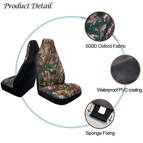 TOYOUN Camo Universal Front Car Seat Covers Waterproof Highback Bucket Seat Covers Green Forest Camouflage Print-Fit Most Cars, Trucks, SUVS, Vans 2 PCS Auto Seat Covers Car Seat Protector - color: green
