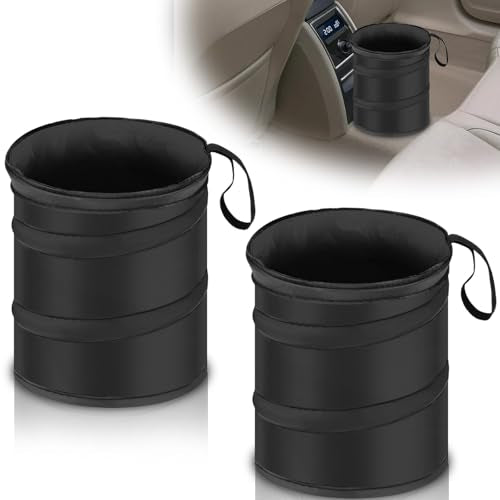 ecocstm 2 PCS Car Trash Can, Collapsible Pop-up Car Garbages Can, Car Accessories Portable Garbage Bin with Elastic Band, Waterproof Small Garbage Can for Back Seat Front Seat, for Outdoor Traveling