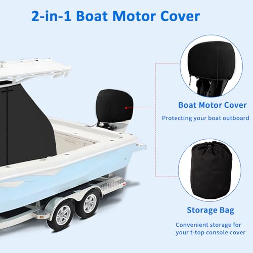 T-Top Center Console Boat Cover, Heavy Duty 1200D Waterproof T Top Console Cover with Motor Cover, UV Resistant Polyester T-Top Boat Cover, Black(69" L x 47" W x 72" H) - color: Black, size: M:69"L*47"W*72"H