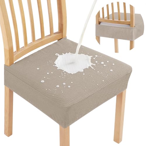 Smiry Waterproof Seat Covers for Dining Room Chairs Set of 4, Stretch Jacquard Removable Washable Chair Seat Slipcovers Protector, No Rear Covers, Taupe - color: Taupe, size: Set of 4