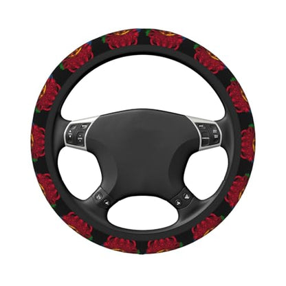 Lion Eritrea Eritrean Flag Breathable Neoprene Steering Wheel Cover - Anti-Slip Floral Design Universal Fit for Cars/Trucks/Suvs (14.5"-15" Inch) - color: Lion Eritrea Eritrean Flag