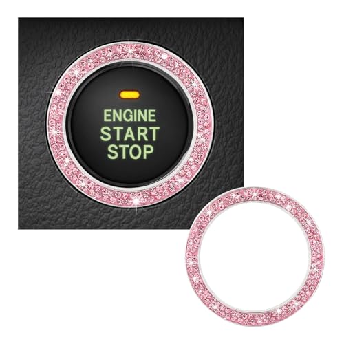 Kewucn Bling Crystal Double Rhinestone Car Engine Start Decoration Ring, Sparkling Push Start Button Sticker, Key Ignition & Knob Ring Decoration, Bling Car Interior Accessory(Pink) - color: Pink1, size: 1 PC
