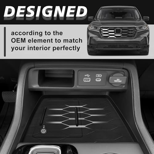 Muslogy for 2023+ Pilot Center Console Organizer&Wireless Charger Protective Mat&Shifter Storage Box Left & Right Set Compatible with Honda Pilot 2023-2026 Accessories Console Side Inserts Organizer - size: Console & Shifter Organizer & Charge Pad Mat