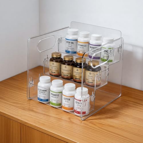Plastic Vitamin Storage Organizer, 3-Tier Bottle Organizer for Vitamin Bottles and Medicine Bottle, Pill Bottle Organizer for Countertop, Bathroom Cabinet and Makeup Storage Items