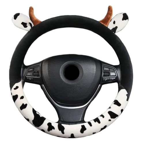 Cow Print Plush Warm Steering Wheel Cover Cute Animal Car Steering Wheel Cover for SUV Van Sedan Car Truck Gift for Women, Universal 15"