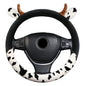 Cow Print Plush Warm Steering Wheel Cover Cute Animal Car Steering Wheel Cover for SUV Van Sedan Car Truck Gift for Women, Universal 15"
