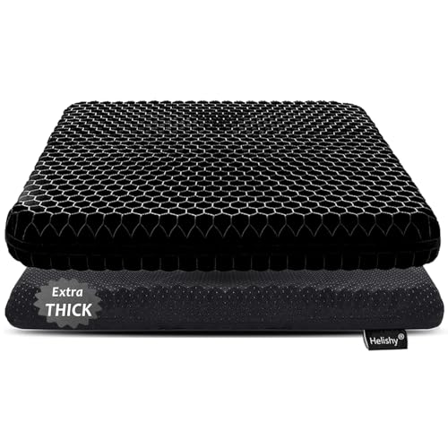 Gel Seat Cushion for Long Sitting, Extra Thick Gel Cushion for Wheelchair Soft Chair Pads for Office Home Chairs Car Seats Long Trips - Back Sciatica Hip Tailbone Pain Relief Cushion (Black) - color: Black, size: Extra Thick: 16.5x14.5x2 inch
