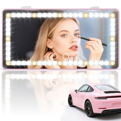 SINGARO Car Sun Visor Vanity Mirror - Rechargeable Makeup Mirror with 60 LEDs, 3 Light Modes & Dimmable Touch Control for Cars, Trucks, SUVs, Car Interior Accessories for Women (Pink) - color: Pink, size: 1PCS