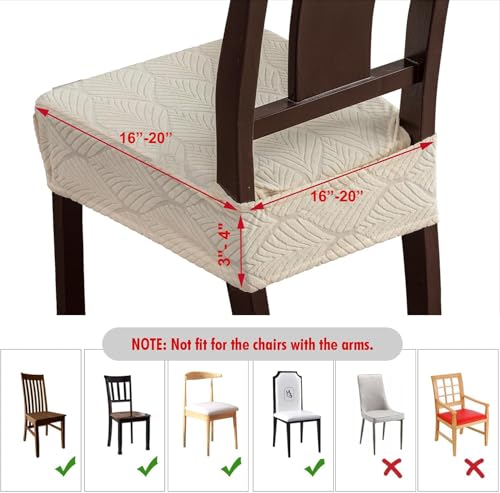 Removable and Washable Seat Covers for Dining Room Chairs Set of 2 - Waterproof Stretch Chair Seat Slipcovers, No Back Covers - color: Beige, size: 2PCS-Rear-gapped
