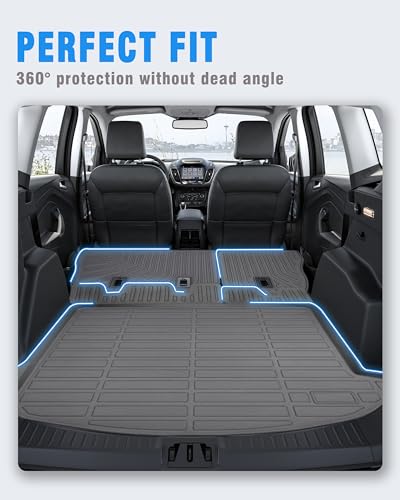 Cargo Liners Backrest Mat for Ford Escape Accessories 2013-2019 with Hook&Loop Rear Trunk Mat Rear Seat Back Cover Protector All Weather Anti-Slip Split Dog Liner 5 PCS