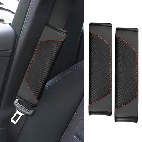 2PCS Car Seat Belt Cover Pad, Soft Carbon Fiber Leather Seatbelt Shoulder Protector for a More Comfortable Driving, Universal Safety Belt Strap Cover to Protect Your Neck (Black) - color: Black