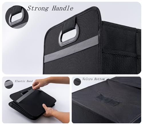 Trunk Organizer for car, Foldable Cargo storage, Black 55L, for SUV Car Truck, 600D Waterproof Oxford Polyester, 2 Compartments With Handle, Car seat storage box