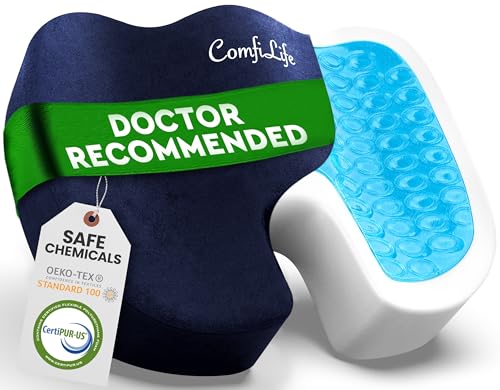 ComfiLife Gel Enhanced Seat Cushion – Office Chair Cushion – Non-Slip Gel & Memory Foam Coccyx Cushion for Tailbone Pain - Desk Chair Car Seat Cushion Driving - Sciatica & Back Pain Relief (Navy) - color: Navy Blue, size: Large