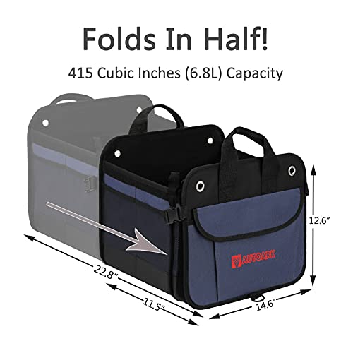 AUTOARK Multipurpose Car Trunk Organizer with Foldable Lid and Straps,Non-Slip Waterproof Bottom,Durable Collapsible Adjustable Compartments Cargo Storage,Navy Blue,AK-142
