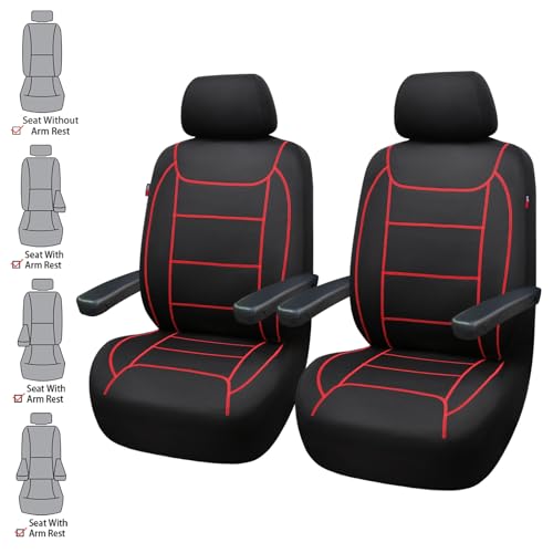 Flying Banner car seat Covers Quality Carbon Fiber Air Mesh Fabric Sport Low High Back Bucket Back Pocket Arm Rest (2 Fronts - Low Bucket - Neoprene, Red Thread)
