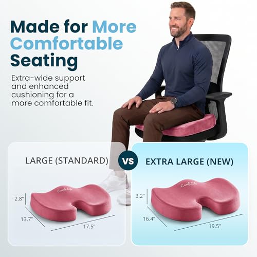 ComfiLife Extra Large Gel & Memory Foam Seat Cushion - Doctor Recommended Office Chair Cushion, Car Seat Cushion - Back & Sciatica Pain Relief - Wide Seat Cushion for Big & Tall (Pink) - color: Pink, size: X-Large