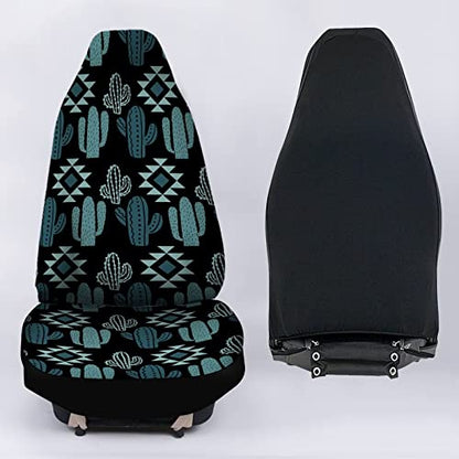 Howilath Women Men Car Front Seat Covers Set of 2, Aztec Southwest Cactus Print High Back Stretchy Bucket Seats for Most Cars, SUV - color: Aztec Southwest Cactus Print - Green