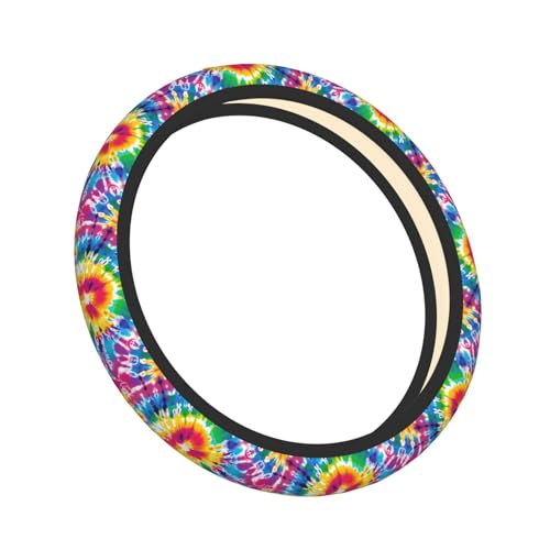 Tie Dye Neoprene Steering Wheel Cover for Men Women Anti-Slip Elastic Colorful Steering Wheel Protective Cover 15in Universal Car Accessories Fit Cars, SUVs, Auto - color: Tie-dye