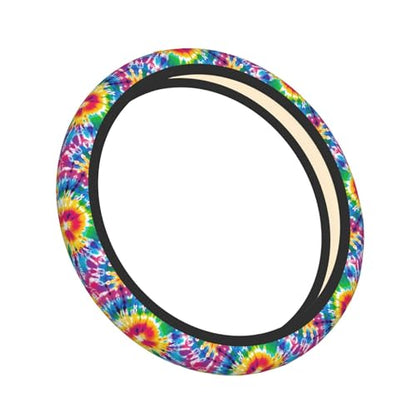 Tie Dye Neoprene Steering Wheel Cover for Men Women Anti-Slip Elastic Colorful Steering Wheel Protective Cover 15in Universal Car Accessories Fit Cars, SUVs, Auto - color: Tie-dye