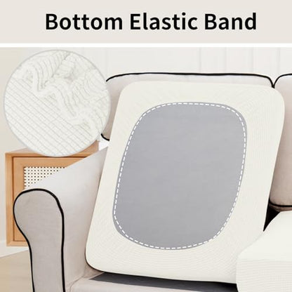 Easy-Going Stretch Individual Couch Cushion Cover Sofa Seat Furniture Protector Sofa slipcover Soft Flexibility with Elastic Bottom(2 Piece Cushion Sofa, Cream) - color: Cream, size: 2 Cushion Sofa