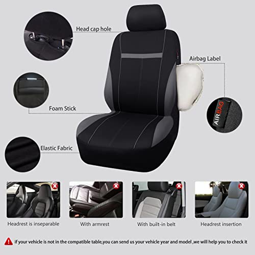 CAR-GRAND Universal Fit Sporty Cloth Full Set Car Seat Covers, Fit for Car, Truck, Sedan, Vans, SUV, Breathable, Washable, Airbag Compatible, Zipper Design - color: Dark Gray