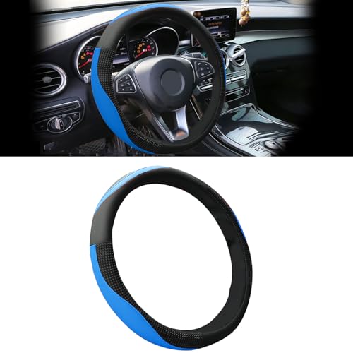 Car Steering Wheel Cover with Inner Circle, Upgraded 15 inch Leather Steering Wheel Protector for Men Women, Anti-Slip Breathable Car Interior Accessories for Most Cars (Blue) - color: Blue
