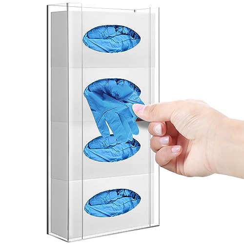 Weysat Wall Mounted Acrylic Glove Box Holder Double Dispenser Floating Glove Box Organizer Storage Rack for 4 Boxes for Kitchen Cleaning Closet Lab Exam Office (21.1 h x 10.2 W x 3.5 D) - size: 21.1" H x 10.2" W x 3.5" D