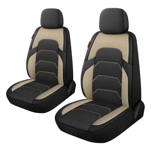 CAROMOP 3D Air Mesh Car Seat Covers 2 Front Seats,Breathable and Durable Seat Covers for Cars,Universal Fit for SUV,Vans,sedans, Trucks, Automotive Interior Covers(Black/Beige) - color: Black/Beige, size: Front Set