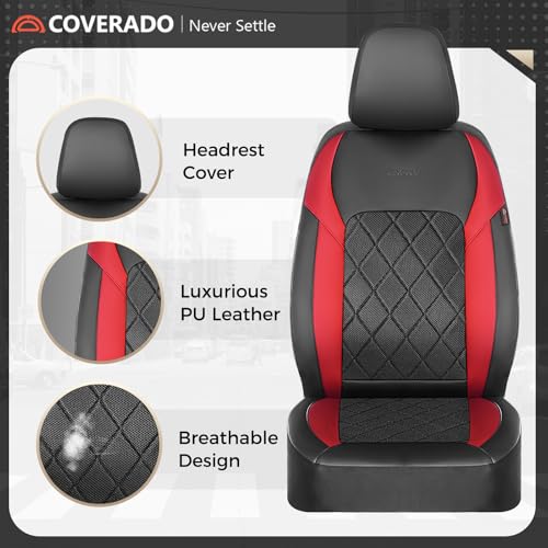 Coverado Car Seat Covers, Seat Covers Full Set, 5 Seats Automotive Seat Cover, Mesh Breathable Seat Protectors, Universal Fit for Most Cars - color: Black_Red, size: FullSet