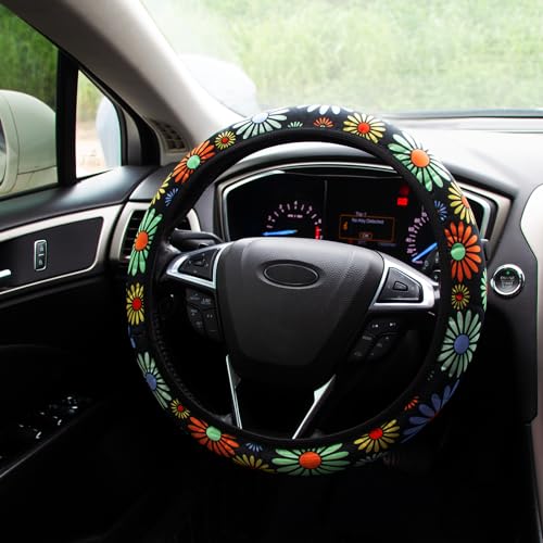Steering Wheel Cover for Women Boho Universal Steering Wheel Covers Protector Car Accessories for Car 15 inch (Sunflower) - color: Sunflower