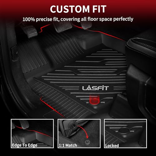 LASFIT Front Floor Mats for Ford F-150 2015-2026 | F150 Lightning 2022-2025 SuperCrew & Super Cab Carpet Floor All Weather Car Liners TPE Truck Mats-First Row Only, 2pcs Black - style: 1) F-150 SuperCrew&Super Cab| 15-26 | 1st Row Bucket Only