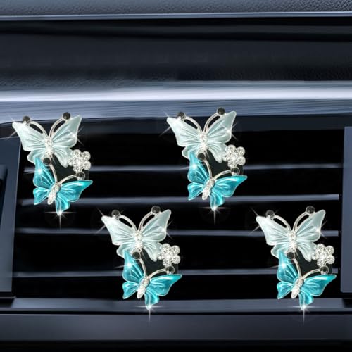 ZIMISI Car Vent Clip, Dual Butterfly Air Vent Clips, Bling Diamond Car Diffuser Clips, Cute Air Conditioning Outlet Decoration, Butterfly Car Accessories for Women (4Pcs/Blue) - color: 4Pcs/Blue