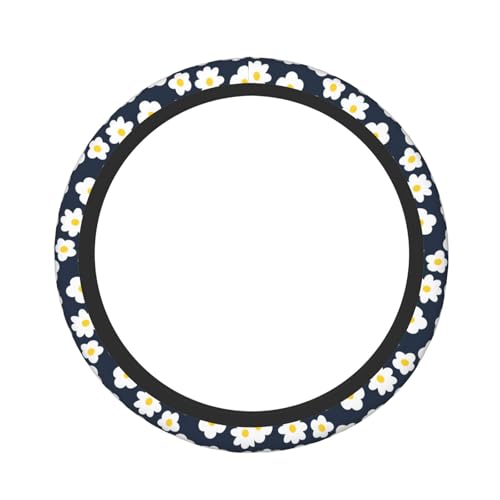 Cartoon Daisy Flower Elastic Steering Wheel Cover Non-Slip Breathable Steering Wheel Protector Fit Auto, SUVs, Truck - color: Cartoon Daisy Flower