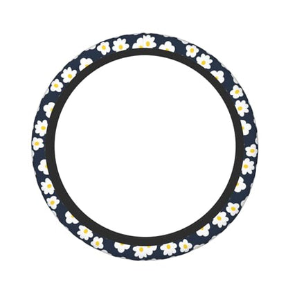 Cartoon Daisy Flower Elastic Steering Wheel Cover Non-Slip Breathable Steering Wheel Protector Fit Auto, SUVs, Truck - color: Cartoon Daisy Flower