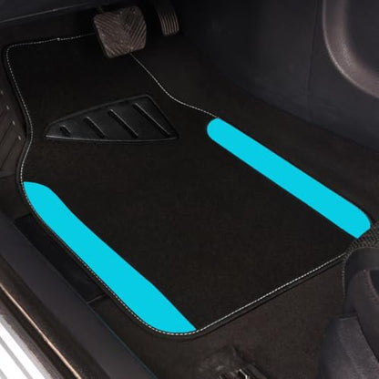 CAR PASS Waterproof Universal Fit Car Floor Mats, Faux Leather Car Carpet Mats, Car Mats with Anti-Slip Nibbs Backing & Driver Heel Pad Fit for SUV,Vans,sedans, Trucks,Set of 4pcs(Light Blue) - color: Black With Blue