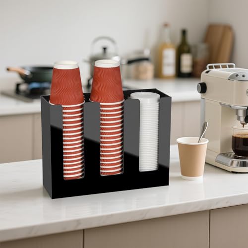 MYITYARD Coffee Cup Holder, Cup and Lid Organizer fits 5 to 16 oz Disposable Paper & Plastic Cups, Cup Dispenser Countertop, Acrylic Cup Storage for Home, Kitchen, Office (3 Compartment) - size: 3 Compartment