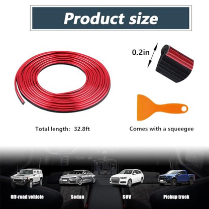 Car Interior Trim Strips, 33Ft Bendable Flexible Automobile Molding Line Strip Garnish, Door Edge Trim with Installing Tool, Universal Car Accessories (Red)