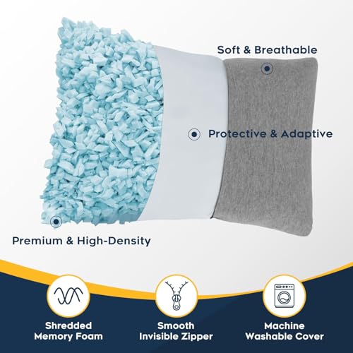 All-in-1 Camping Pillow Set - Shredded Memory Foam Neck Pillow Travel Pillow with Eye Mask, Earplugs, Washable Cover, Compact for Backpacking, Camping, Flights, Car Travel (Medium Size) - size: Medium