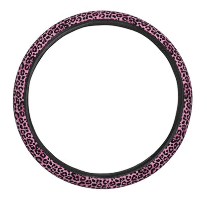 Retro Pink and Black Leopard Print Steering Wheel Cover for Women Men, Non-Slip Steering Wheel Protector Car Wheel Covers, Universal 15 Inch Fit for Auto, Suvs, Truck - color: Retro Pink And Black Leopard Print