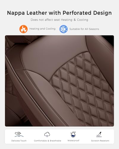 Huidasource Coffee Back Seat Cover, Nappa Leather Rear Seat Cover Velcro Adjustable, Compatible with Seat Belts, Child Safety Seats, Universal Fit for Most Cars SUVs Trucks (Back Row/Coffee) - color: 01R# Coffee, size: Back Seat Cover