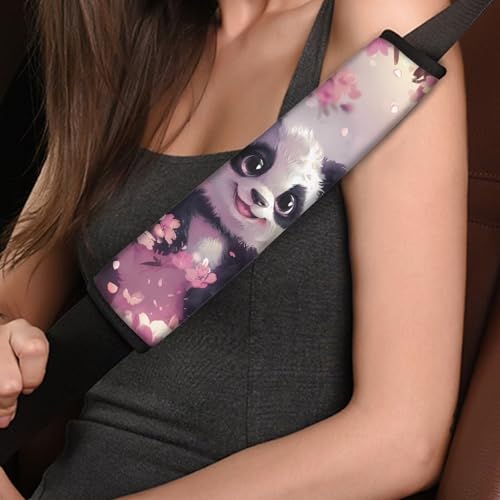 Dreaweet Seat Belt Cover Pad Cherry Blossoms Panda Car Accessories Seatbelt Covers for Women Girly 2 Pcs Seatbelt Cushion Soft Shoulder Strap Pad - color: Cherry Blossoms Panda