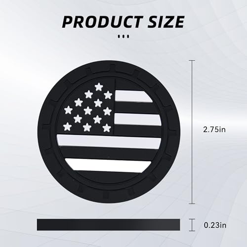4PCS Car Cup Holder Coasters, 2.75 Inch American Flag Insert Car Cup Coaster, Anti Slip Shockproof Embedded Drink Mat, Car Coasters for Cup Holders, Universal Car Interior Accessories (Black)