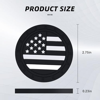 4PCS Car Cup Holder Coasters, 2.75 Inch American Flag Insert Car Cup Coaster, Anti Slip Shockproof Embedded Drink Mat, Car Coasters for Cup Holders, Universal Car Interior Accessories (Black)