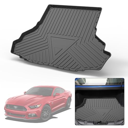 Elsetyler Cargo Liner for 2015-2020 2021 2022 2023 2024 2025 Mustang - Black TPO All Weather Heavy Duty Waterproof Rear Cargo Tray Trunk Floor Mat Protector Compatible with 2015-2025 Ford Mustang - color: Ford Mustang 2015-2025