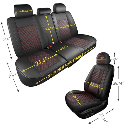 Grand Car Seat Covers Full Set,Universal Precision Fit 3D Contoured Automotive Nappa Leather Seat Covers for SUV Truck Sedan,Anti-Slip Seat Cover with Lumbar Support Style2 Black Red Line - color: Black Red Semi Coverage