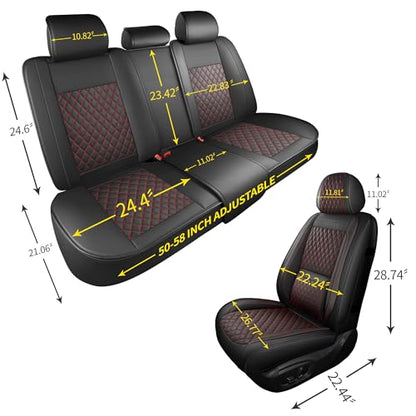 Grand Car Seat Covers Full Set,Universal Precision Fit 3D Contoured Automotive Nappa Leather Seat Covers for SUV Truck Sedan,Anti-Slip Seat Cover with Lumbar Support Style2 Black Red Line - color: Black Red Semi Coverage