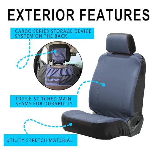Universal Nylon Canvas Fitted Bucket Seat Cover, Cut-Resistant & Waterproof Front Seat Protector for Trucks (Blue) - color: Blue