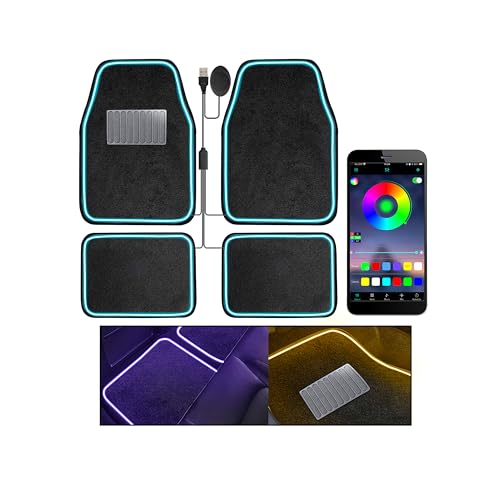 Soft Car Floor Mats with Led Strip Light, App Control Leather Interior Car Lights Floor Mats, Universal Fit Black Automotive Carpet, Anti-Slip Waterproof RGB Car Decor Accessories for SUV,Sedan,Jeeps - color: Soft Anti Slip Black-APP